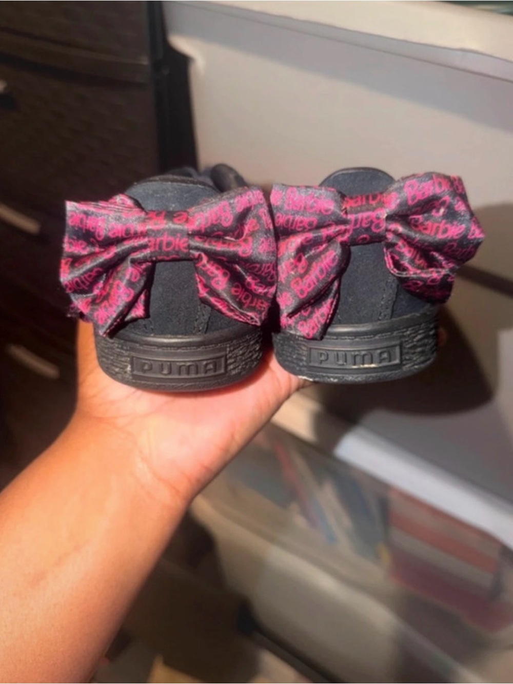 PUMA Kids Black Suede Sneakers with Pink Accents - Picture 2 of 3
